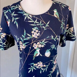 NY & Company Blue Flower Pattern Short Sleeve Dress Women’s Small
